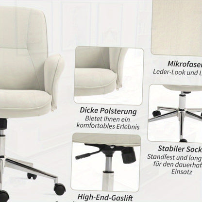 Ergonomische Bureaustoel – Bureaustoel Met Wieltjes – Draaistoel – Thuiswerkstoel – Kantoorstoel – Verstelbare Zithoogte – Crème Microfiber Bekleding