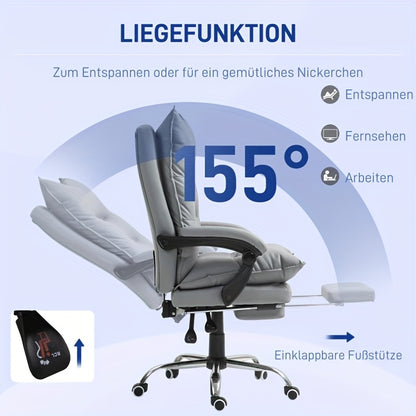 Ergonomic Office Chair & Gaming Chair with 155° Recline, Adjustable Lumbar Support, Height-Adjustable Memory Foam Cushion, Foldable Armrests, Breathable Mesh Backrest & Leather Seat - Heavy-Duty Rolling Desk Chair for /Offic