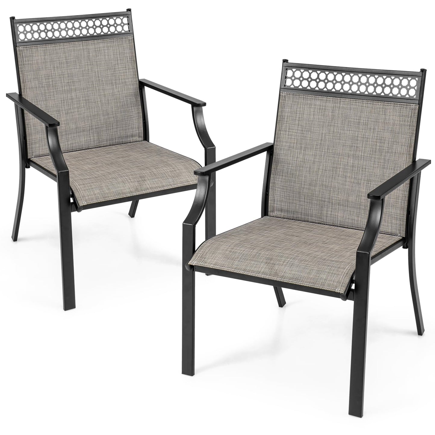 Tuinstoelen – Tuinstoelen – Balkonstoelen – Tuinmeubilair – Buitenzitmeubels – 2-Delige Set Koffiekleur – Sneldrogende Stof – Stevig Metalen Frame Tot 150 kg