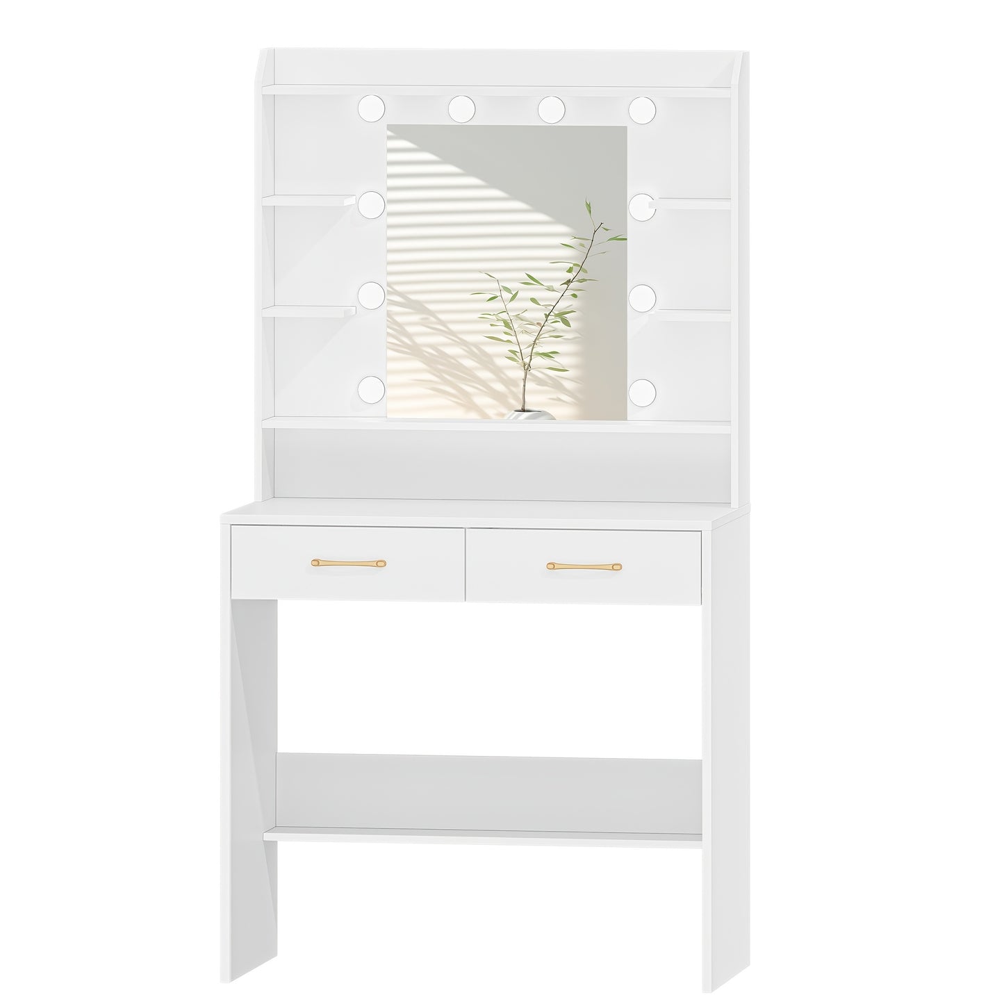 Kaptafel – Make-uptafel – Verzorgingstafel – Schminktafel – Toilettafel – Verstelbare Dimbare LED-Verlichting – Compact Formaat 40x80x149 cm – Wit