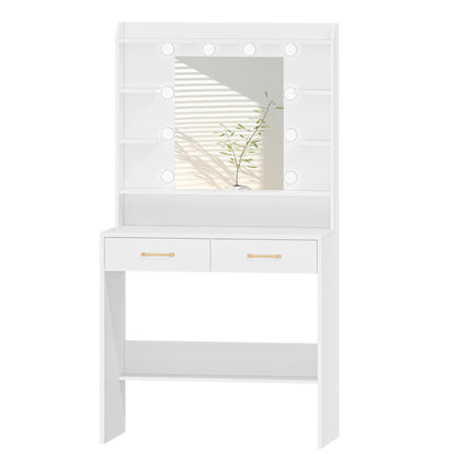 Kaptafel – Make-uptafel – Verzorgingstafel – Schminktafel – Toilettafel – Verstelbare Dimbare LED-Verlichting – Compact Formaat 40x80x149 cm – Wit
