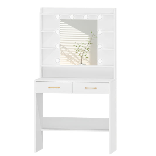Kaptafel – Make-uptafel – Verzorgingstafel – Schminktafel – Toilettafel – Verstelbare Dimbare LED-Verlichting – Compact Formaat 40x80x149 cm – Wit