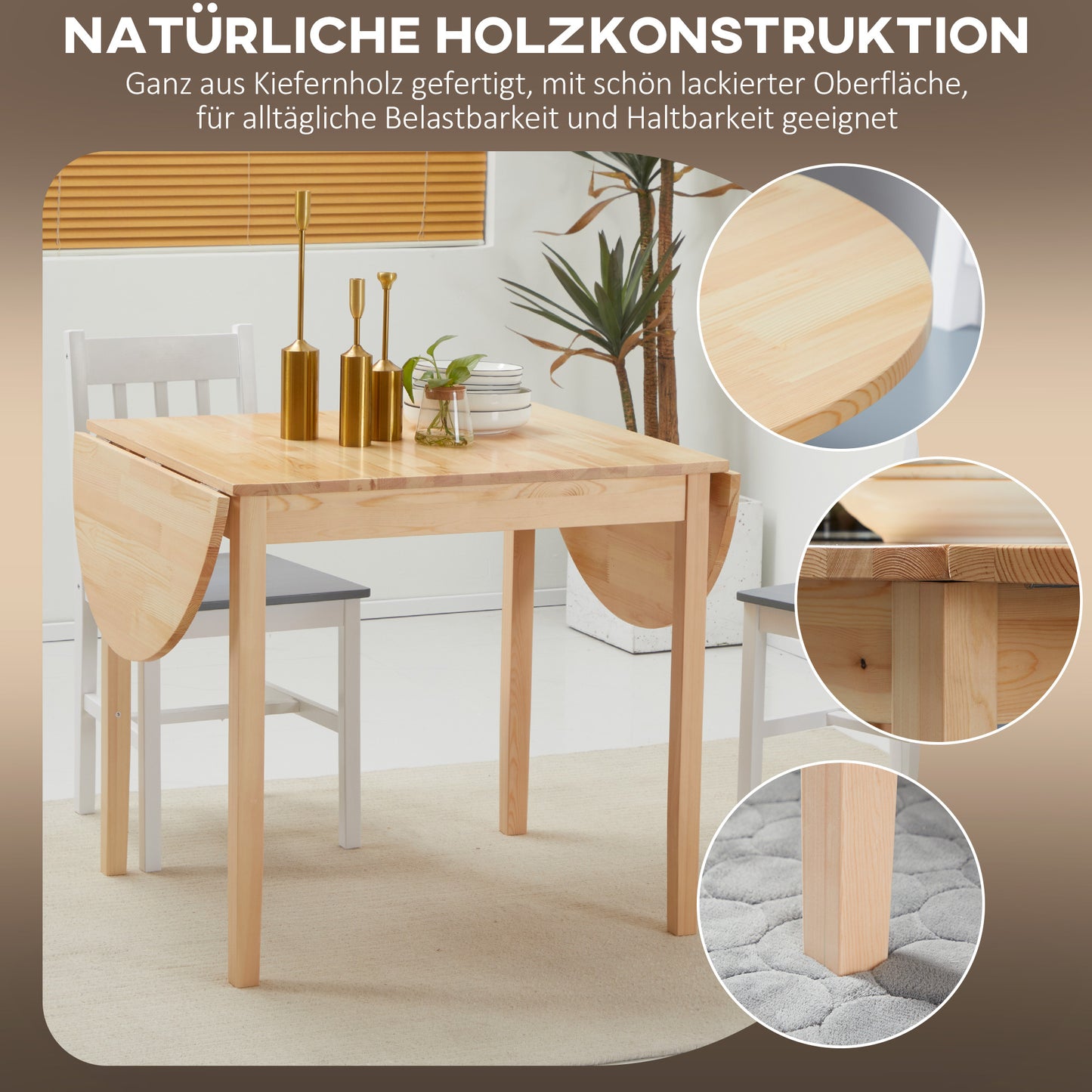 Eettafel – Klaptafel – Uitklapbare Tafel – Keukentafel – Inklapbare Eettafel – Massief Dennenhout – Ruimtebesparend 140x70x75 cm