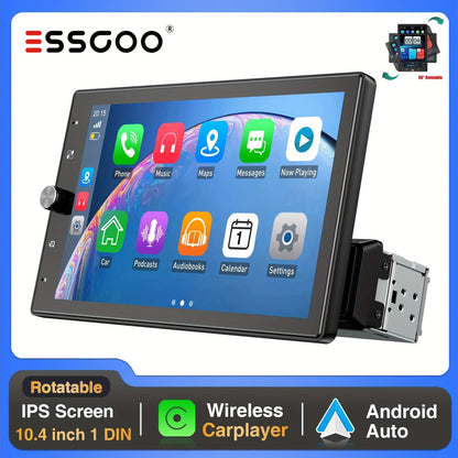 Autoradio – Auto Stereo – Single DIN Headunit – Multimedia Systeem – Draaibaar Touchscreen – 10,4 Inch HD IPS Display – Draadloos Apple CarPlay & Android Auto