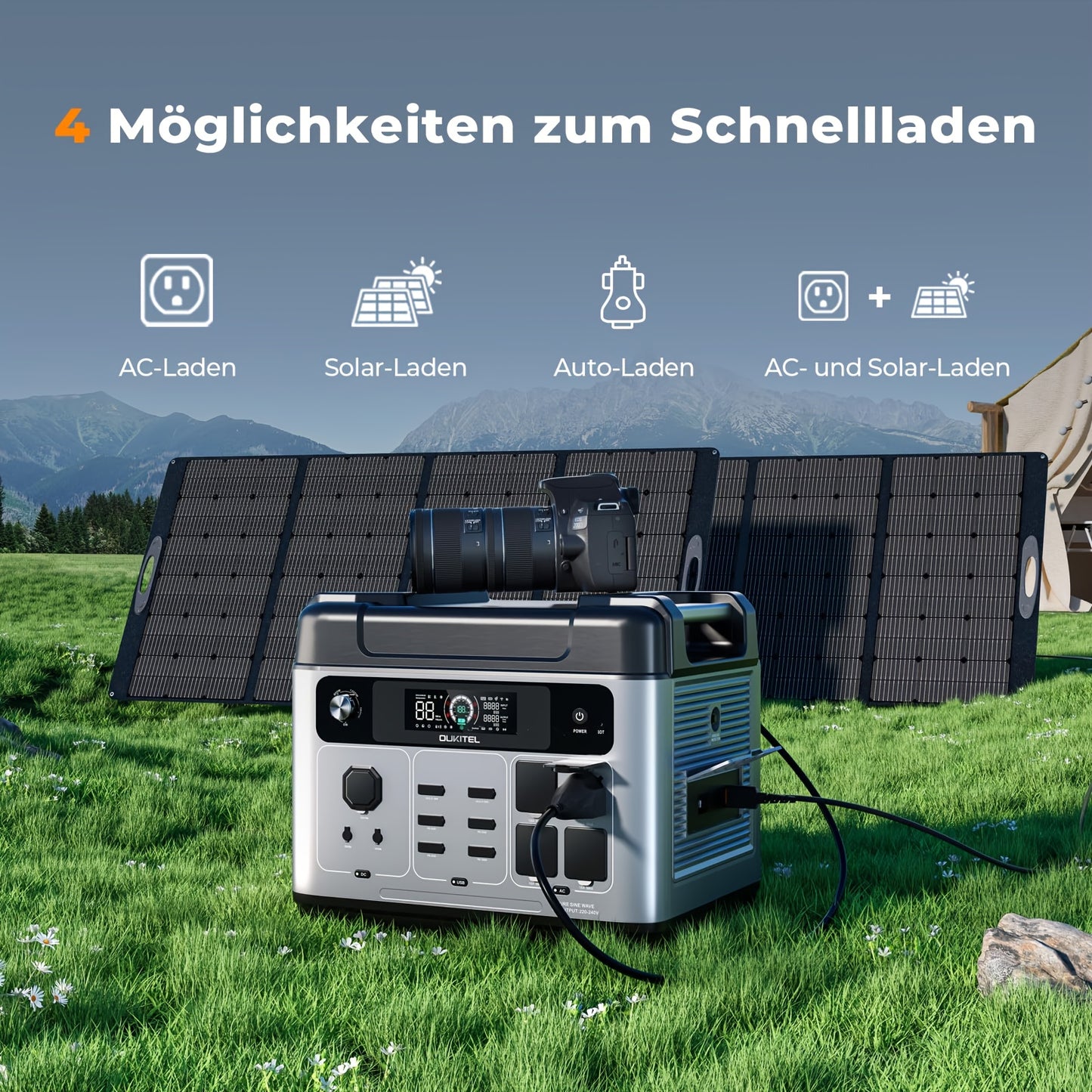 Draagbare Power Station – Powerbank – Generator – Mobiele Accu – Noodstroomvoorziening – 2048Wh LiFePO4 Batterij – 2400W Continu Vermogen & 1 Uur Snel Opladen