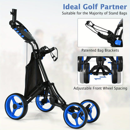 Golfkarretje – Golftrolley – Golfwagen – Golfpushcart – Golfcaddy – Lichtgewicht Opvouwbaar – Blauwe Wielen