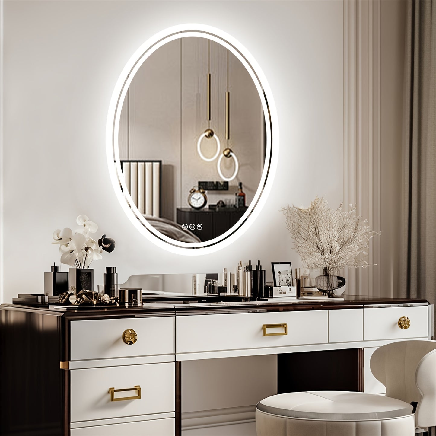 Ovale LED Badkamerspiegel – Spiegel Met Verlichting – Make-up Spiegel – Anti Beschlag Spiegel – Wandspeigel – 50x70 cm – Anti-fog Functie – 3 Lichtinstellingen