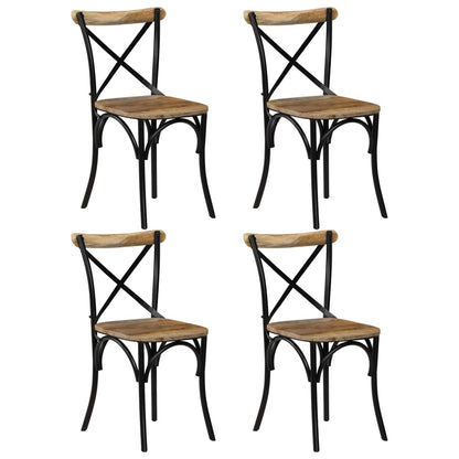 Eettafelstoel – Eetkamerstoel – Stoel – Kuipstoel – Meubel – Massief Mangohout – Zwart Stalen Frame – Handgemaakt – Duurzaam & Stevig