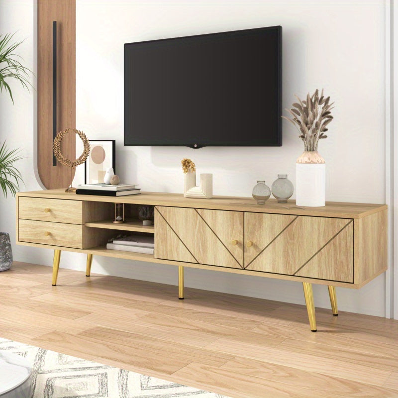 TV-kast – Tv-meubel – TV meubel – Mediameubel – Tv-dressoir – 160 cm breed – MDF en spaanplaat – Gouden metalen pootjes – Unieke schuine groefdeuren