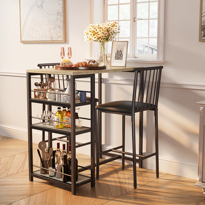 Eettafelset – Eettafel – Keukentafel – Eetkamerset – Zitgroep – 3-Delig – Donkerbruin Hardhout – Compact Met Opbergruimte