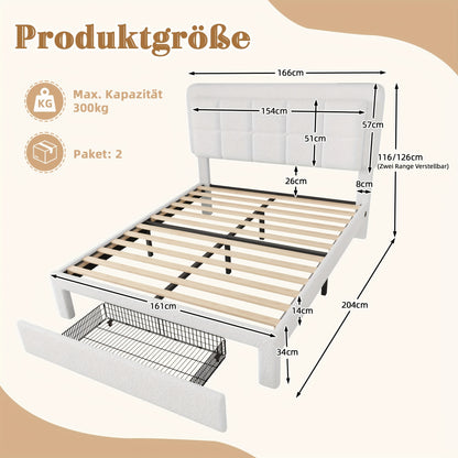Bedframe – Bedombouw – Tweepersoonsbed – Metalen Bed – Gestoffeerd Bed – Velourse Bekleding – Verstelbaar Hoofdbord – 160x200 cm – Stevige Constructie