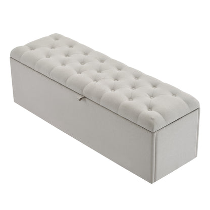 Opbergbank – Opbergbank – Zitbank – Opbergmeubel – Linnen Bank – Soft Cushion Bench – Lichtgrijs Linnen – Metalen Scharnieren – 141x41,5x47 cm – Multifunctioneel Compact