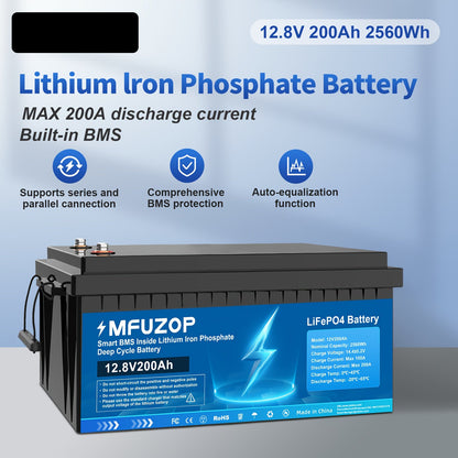 LiFePO4 Accu – Lithium Accu – Loodaccu Vervanger – Onderhoudsvrije Accu – Bootaccu – 12V 200Ah – Geïntegreerd 200A BMS – 8000+ Cycli Levensduur