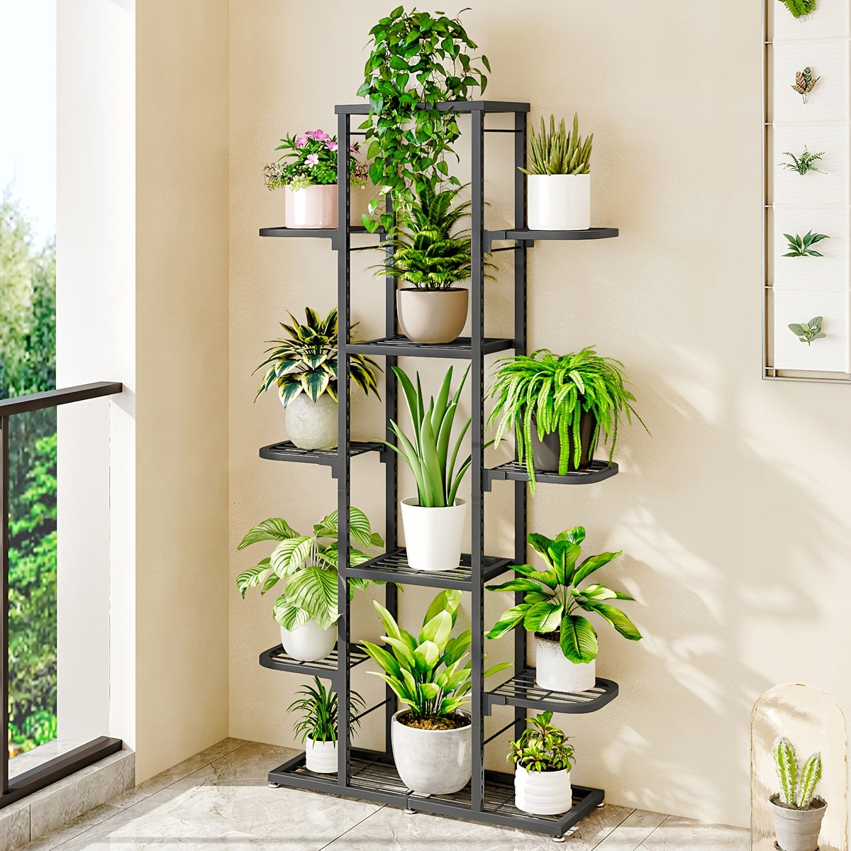 Plantenstandaard – Plantenrek – Bloemenrek – Plantenhouder – Plantenbak – 5-laags Wit Metaal – Ruimtebesparend Ontwerp – Antislip Hoekbeschermers
