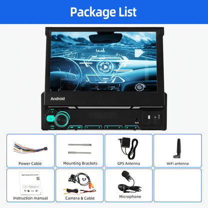 Multimedia Autoradio – Car Radio – Auto Stereo – 1 DIN Speler – Draadloze Autoradio – 7 Inch Kantelbaar IPS Touchscreen – Android 14 Met Wireless CarPlay & Android Auto