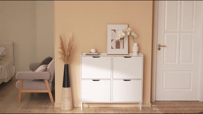 Schoenenkast – Schoenenrek – Schoenopberger – Schoenenkastje – Halmeubel – 4 Kleppen Met 8 Planken – Compact 19 Cm Diep – Duurzaam MDF En Metaal