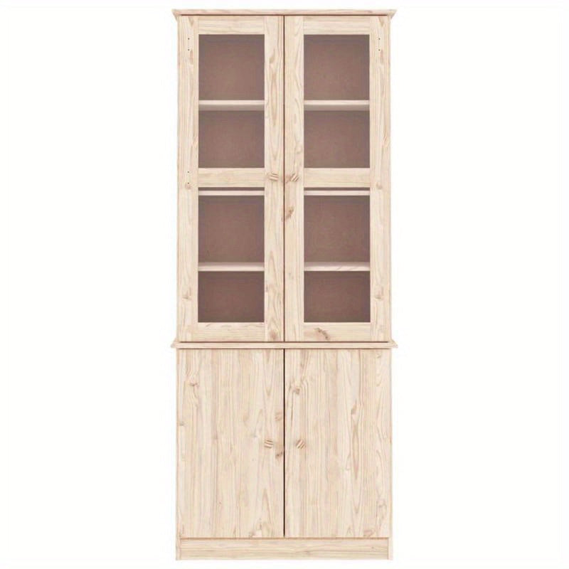 Vitrinekast – Vitrinekastje – Glaskast – Displaykast – Toonbankkast – Massief Dennenhout – Warme Bruine Kleur – 186,5x77x35 cm Compact Ontwerp