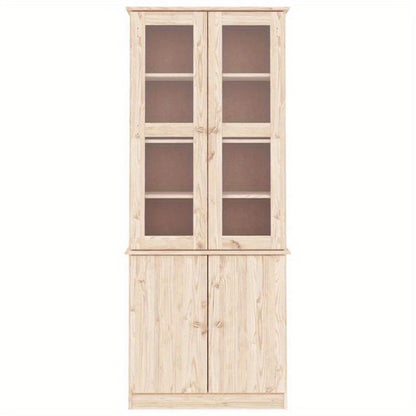 Vitrinekast – Vitrinekastje – Glaskast – Displaykast – Toonbankkast – Massief Dennenhout – Warme Bruine Kleur – 186,5x77x35 cm Compact Ontwerp