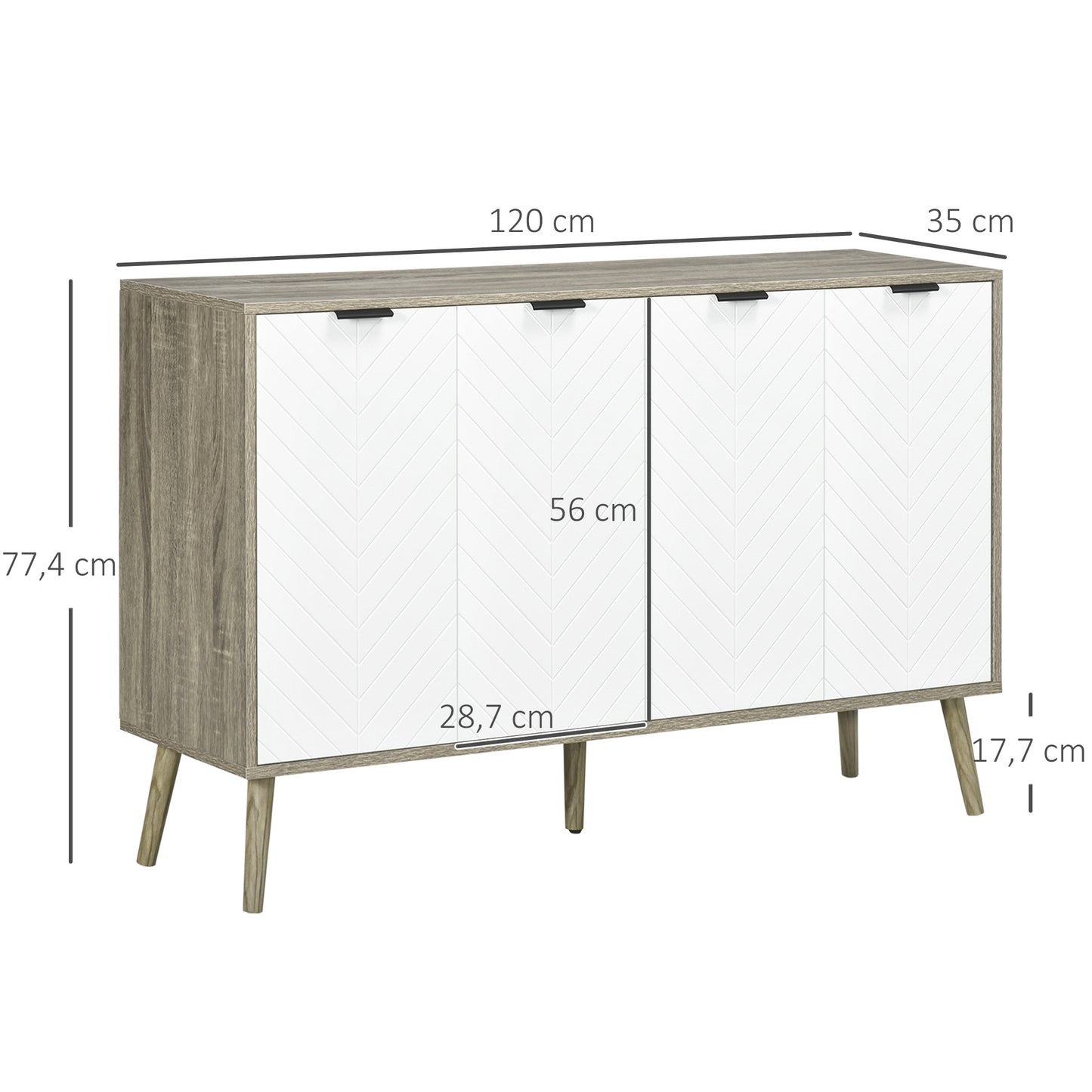 Dressoir – Opbergkast – Buffetkast – Ladekast – Kast – Laagstaand – Melaminehout – 120x35x77,4 cm – Chevron Deuren – Verstelbare Planken