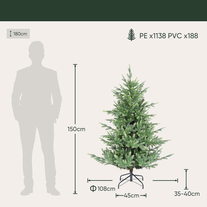 Kunstkerstboom – Nepboom – Kerstversiering – Dennenboom – Winterdecoratie – 150 cm Hoog – 90% PE Injection Moulded Realistisch Design – Inclusief Metalen Standvoet & Handschoenen