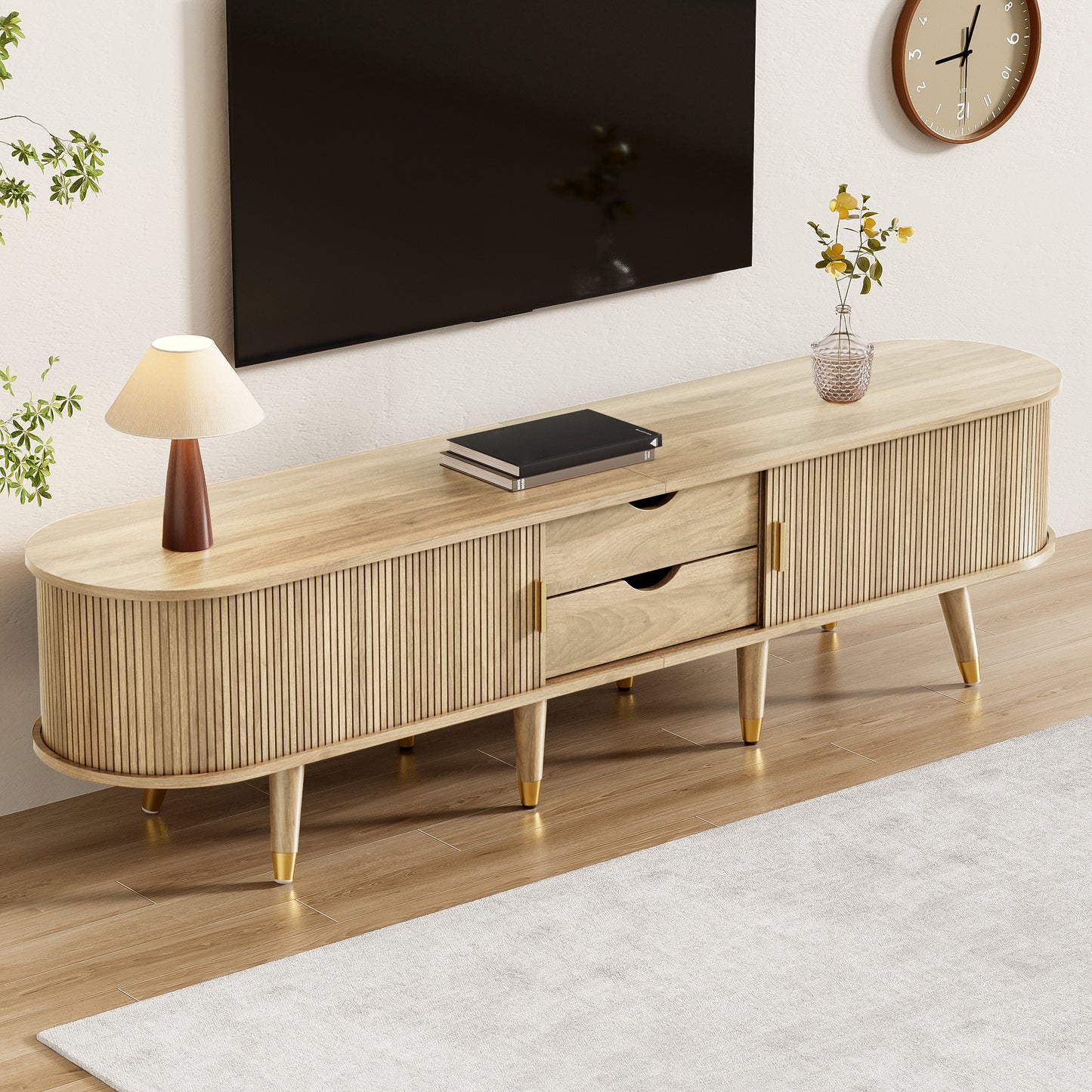 TV-Meubel – TV-Kast – TV-Standaard – Media-Meubel – TV-Dressoir – Rieten Schuifdeur – 175 CM Breed – Mdf Materialen