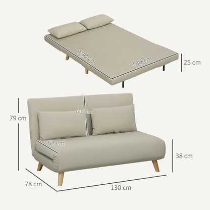 Slaapbank – Bedbank – Slaapbankje – Uitklapbank – Veloursbank – Beige – Incl. 2 Kussens – Compact 130x78x79 cm