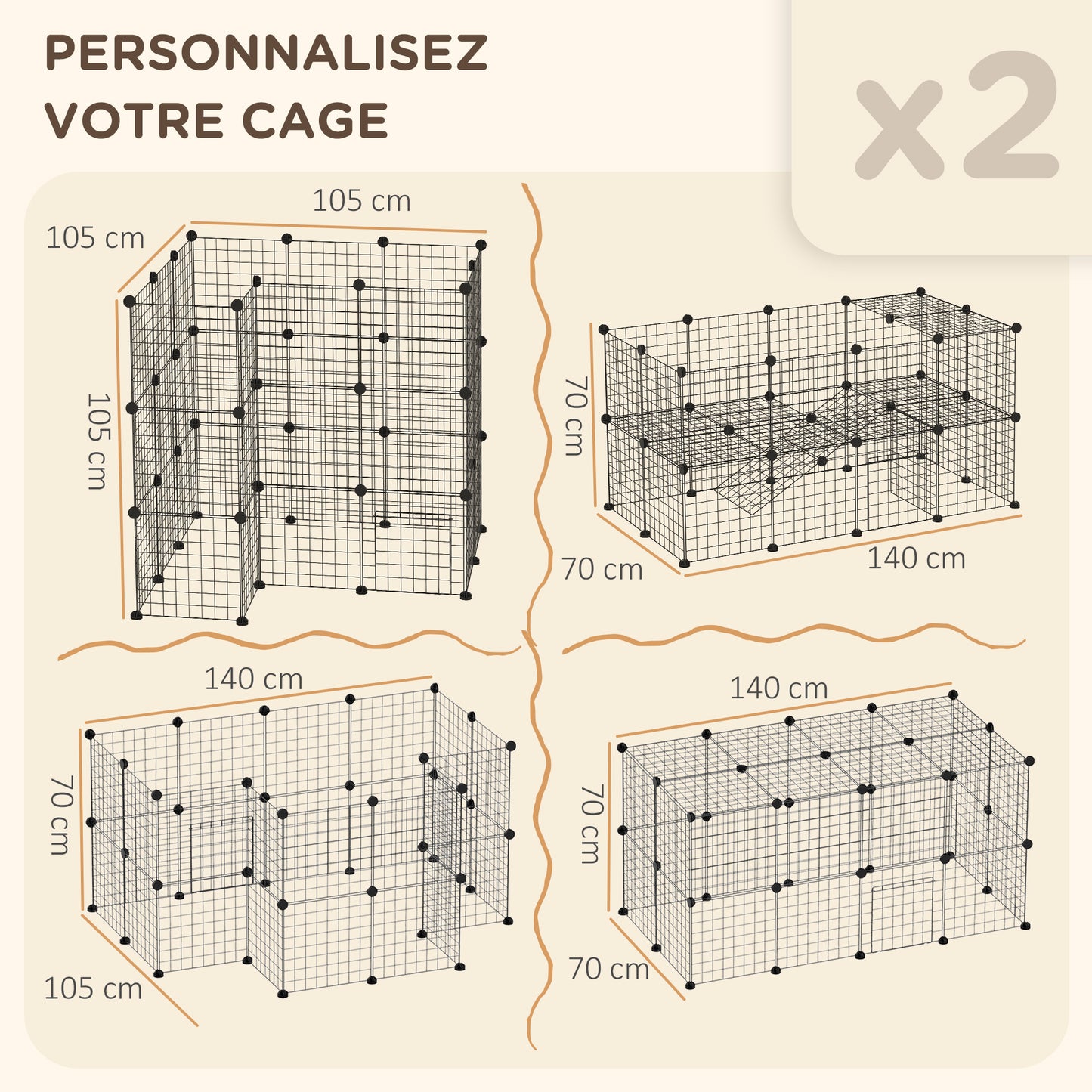 Speelomheining Klein Dieren – Ren Voor Cavia’s – Konijnenren – Draadomheining – Huisdierren Zwart – Modulair 2 Laags – Afgeronde Randen – Robuust Draadmetaal 146x73x73 cm
