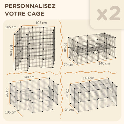 Speelomheining Klein Dieren – Ren Voor Cavia’s – Konijnenren – Draadomheining – Huisdierren Zwart – Modulair 2 Laags – Afgeronde Randen – Robuust Draadmetaal 146x73x73 cm