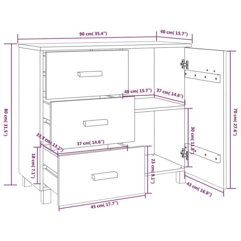 Sideboard hamar 90x40x80cm solid pine light gray Removable storage practical