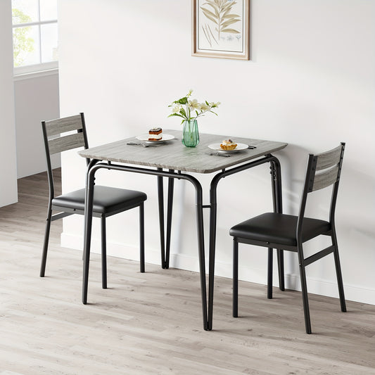 3pcs Dining Table And Chair Set, 2-person Dining Table Set, Square Table with 2 Chairs, Space-saving Dining Table Set (suitable for Small Spaces, Apartments) In Black/ Gray/ Vintage Colors, Dining Table And Chair, Kitchen Tab