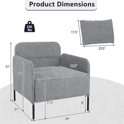 Fauteuil – Accentstoel – Zithoekstoel – Leunstoel – Relaxstoel – Chenille Stof – Diepe Zitting 75 cm – Verstelbare Poten Grijs