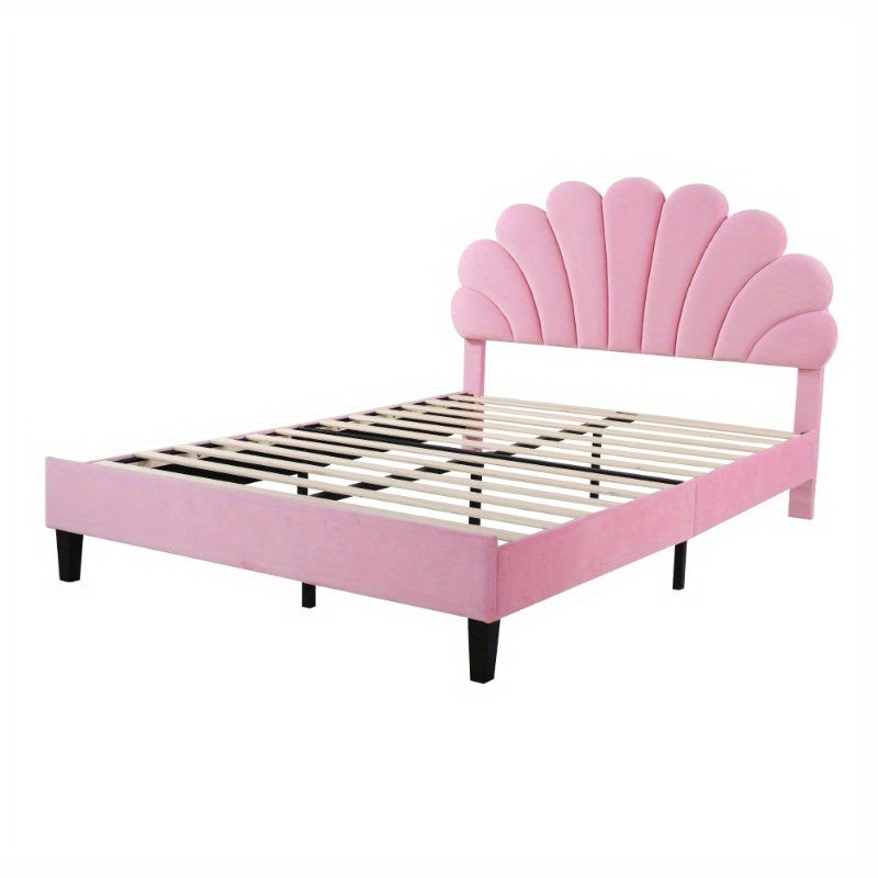 Tweepersoonsbed – Bedframe – Slaapbank – Logeerbed – Bed 140x200 cm – Roze Velours Stoffering – Gevlochten Lattenbodem