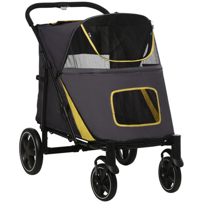 Pawhut dog car dog buggy foldable with pillows and safety lines cat buggy with a mesh window and side pocket made of oxford fabric in dark gray, Pet Stroller, Foldable Pet Cart, Mesh Window Design, Reinforced Stitching, Durab