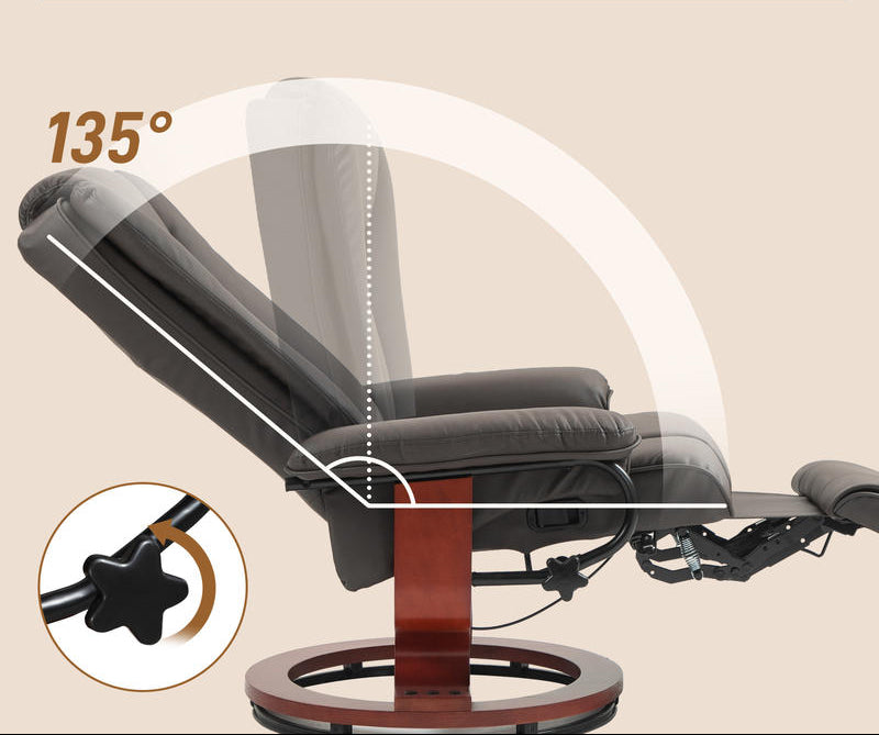 Relaxfauteuil – Draaifauteuil – Verstelbare Fauteuil – Lounge Fauteuil – Relaxstoel – 150 kg Max Belastbaar – Bruin Kunstleer & Stalen Frame