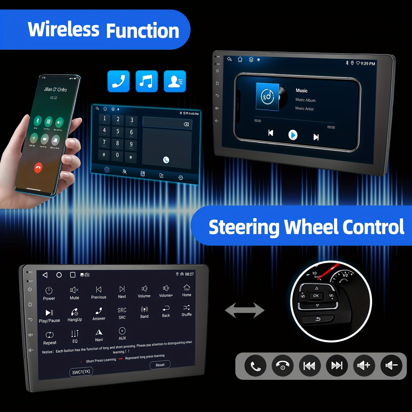 2 DIN Autoradio – Auto Stereo – Multimedia Speler – Android Radio – Navigatiesysteem – Met Achteruitrijcamera – 9 Inch QLED Touchscreen – Android 14 Systeem & 6 GB RAM 128 GB Opslag