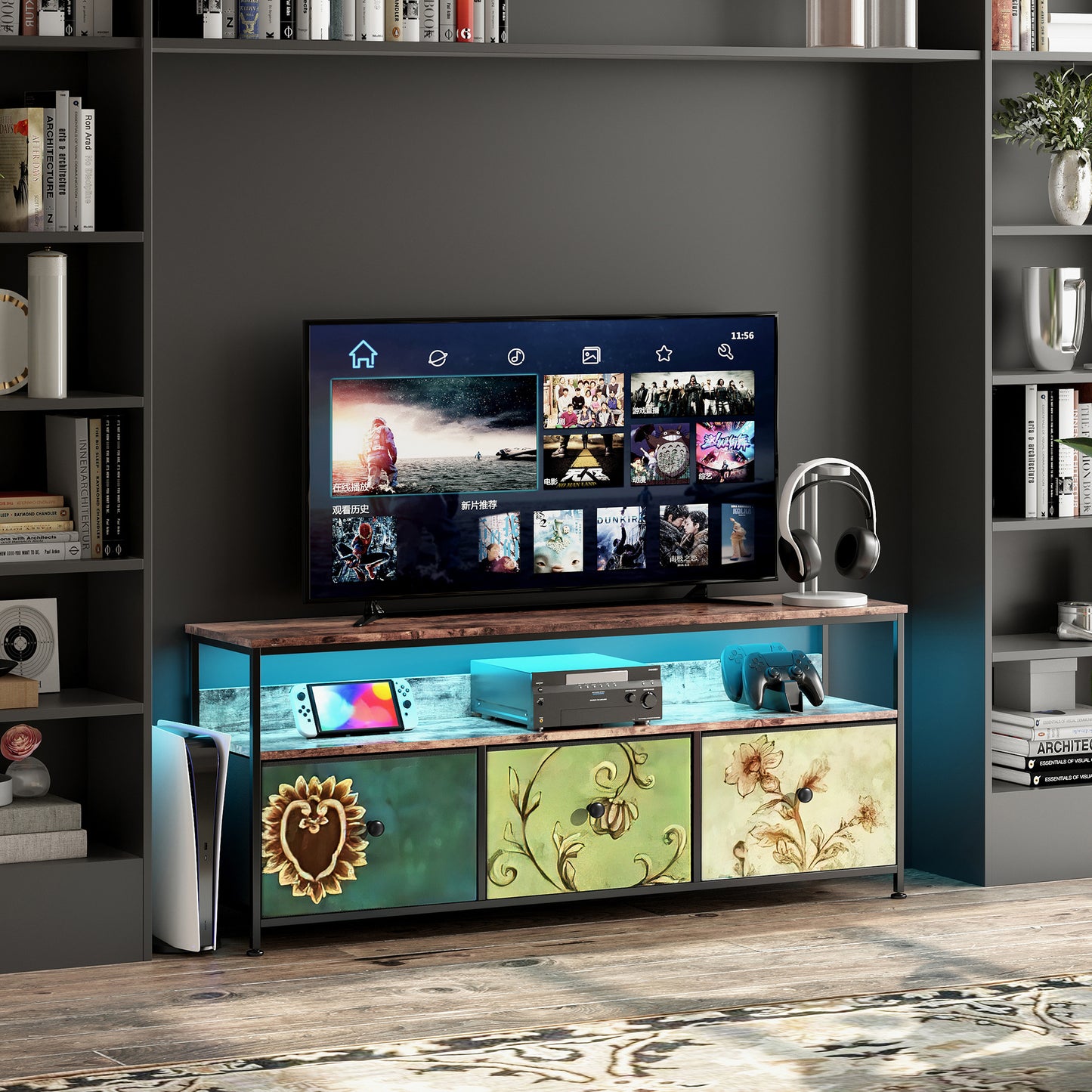 Retro Tv Meubel – Tv Kast – Entertainment Center – Mediameubel – Tv Stand – Voor Televisies Tot 50 Inch – Met Opberglade En Rustieke Houten Afwerking