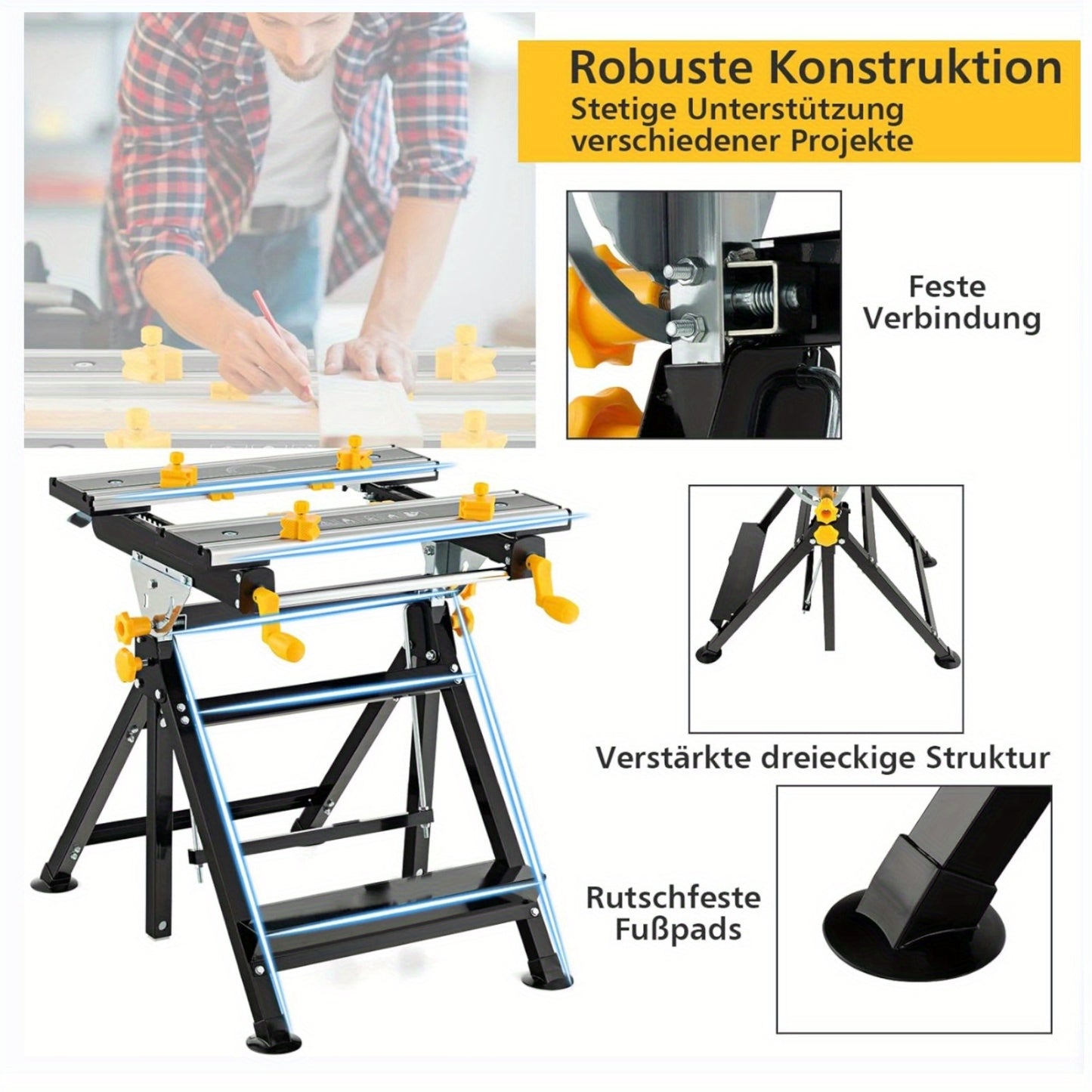 Werkbank – Werktafel – Inklapbare Werkbank – Opvouwbare Werkbank – Mobiele Werkbank – Met 7 Hoogtestanden – Kantelbaar Werkblad