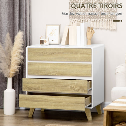 Opbergkast – Ladekast – Opbergrek – Kast – Möbel – Scandinavisch Design – 4 Lade – MDF Houtlook – 80x40x79,5 cm – Wit