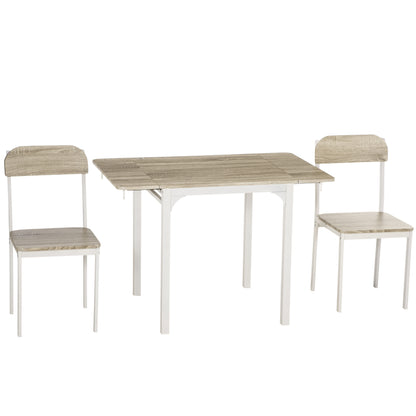 Eettafel Set – Eethoek – Keukentafel Set – Zitgroep – 3-Delig – Inklapbaar – Ruimtebesparend – MDF + Stalen Frame – Compact 110x70x75 cm Natural+White
