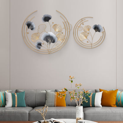 Muurdecoratie – Wanddecoratie – Wandbord – Wandkunst – Wandversiering – Gouden 3D Metalen Design – Set Groot 69cm & Klein 47cm