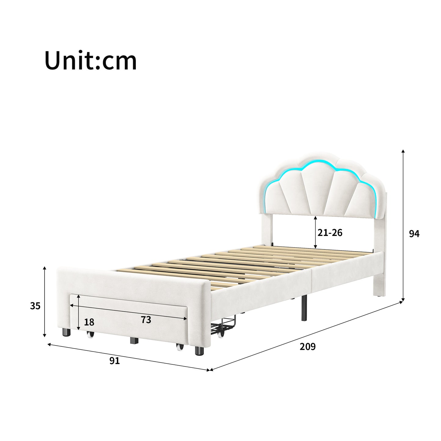 Eenpersoonsbed – Stabiel Bed – Opbergbed – Slaapbank – Bed met Lade – 140x200 cm – Velvet Bekleding & Ruime Lade