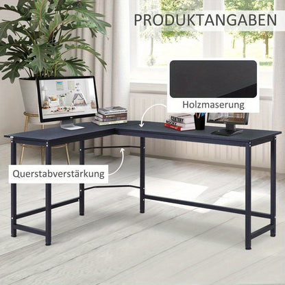 Hoekbureau – Computerbureau – Bureau – Werkplek – Study Table – Verstelbaar in hoogte – Stevig metalen frame – 168x120x75 cm – Zwart – Ergonomisch design