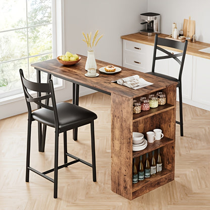 3-delige Eettafelset – Barhoogte Tafelset – Kleine Ruimte Meubel – Keukentafel Met Stoelen – Vintage Eettafel Meubel – Compact Formaat – Hardhout En Metaal