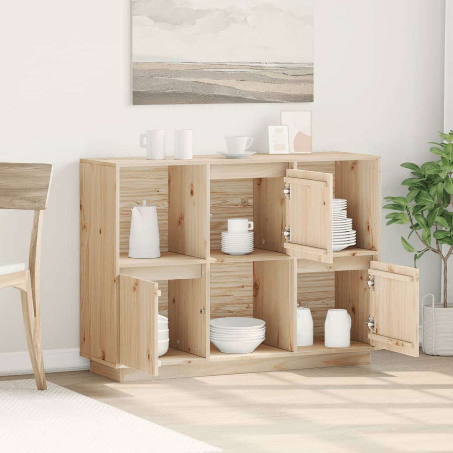 Dressoir – Sideboard – Opbergkast – Ladekast – Opbergmeubel – Massief Grenenhout – Inclusief Opbergboxen 110,5x35x80 cm