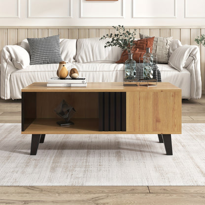 Salontafel – Koffietafel – Woonkamertafel – Bijzettafel – Tafel – Lichtbruin Hout Met Zwart Design – 100x60x45 cm – Multifunctionele Lades