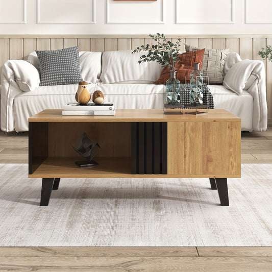 Salontafel – Koffietafel – Woonkamertafel – Bijzettafel – Tafel – Lichtbruin Hout Met Zwart Design – 100x60x45 cm – Multifunctionele Lades