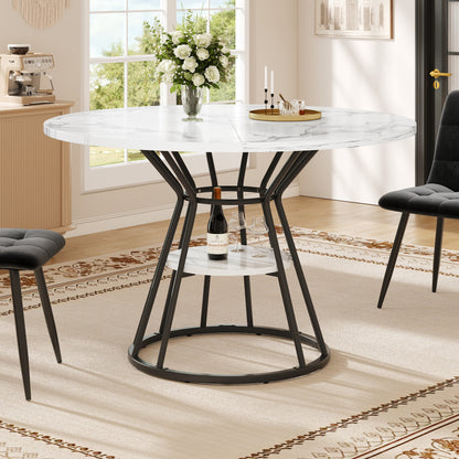 Ronde eettafel – Ronde tafel – Keukentafel – Ontbijttafel – Uitschuifbare tafel – 100x100x76 cm – Marmerlook tafelblad met metalen poten – Opbergruimte onder blad