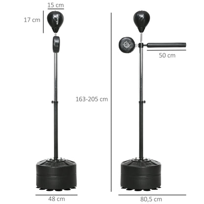 Verstelbare Boksbal – Bokszak – Bokstrainer – Punchingball – Boksdummy – 360° Draaibaar – Hoogte 163-205 cm – Stevig IJzer – Inclusief Bokswraps