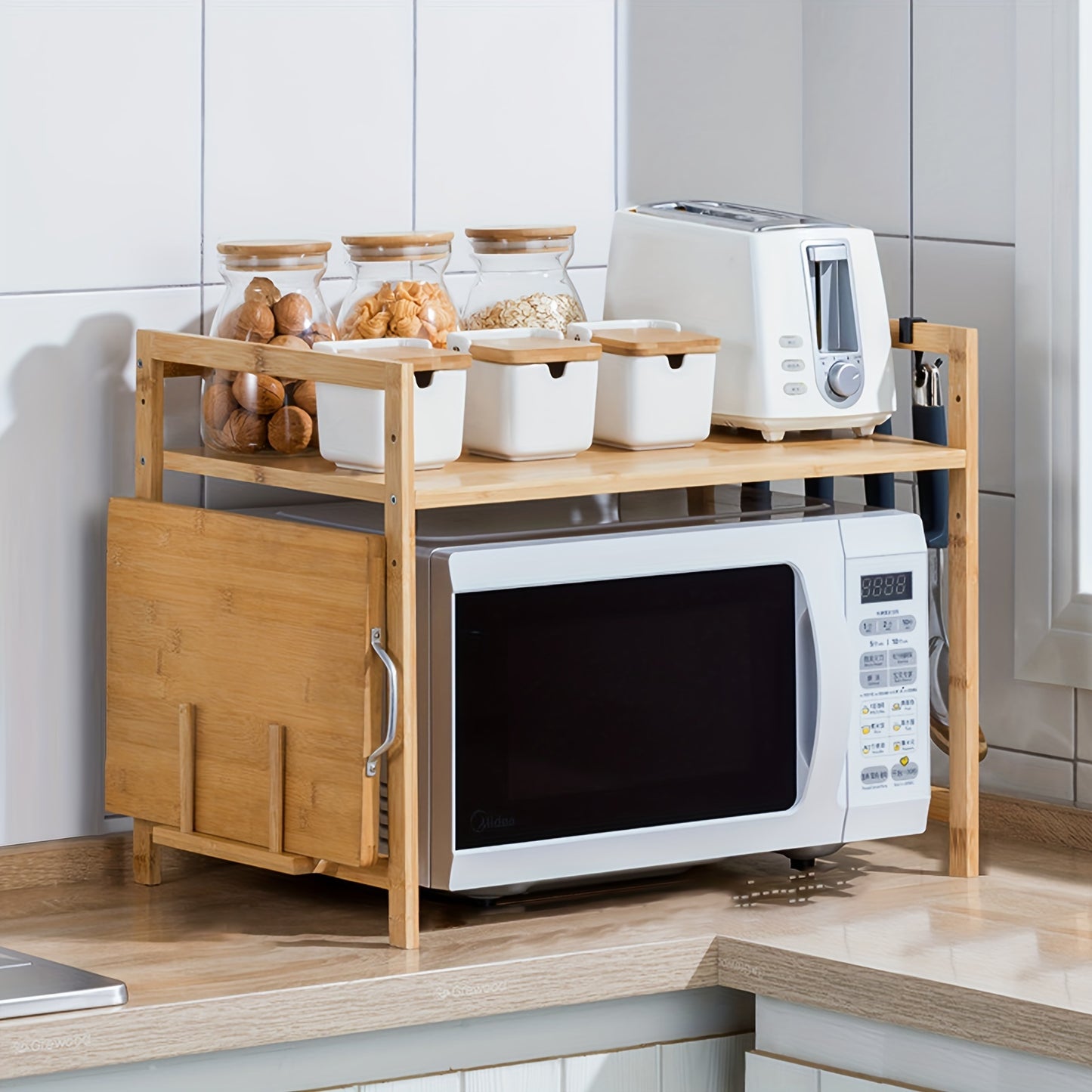 Microwave Oven Rack, Bamboo Kitchen Counter Shelf, Kitchen Microwave Shelf 52x30x35cm