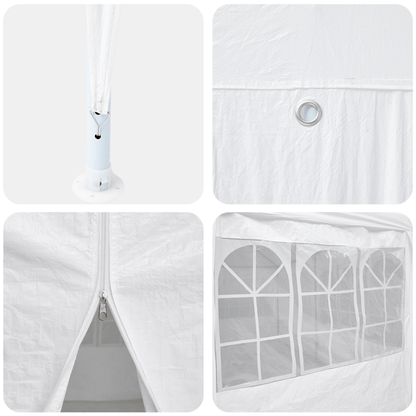 Partytent – Tuinpaviljoen – Feesttent – Paviljoen – Tuintent – 6x4m – Wit – 10 Zijwanden – Waterdicht PE – Weerbestendig Stevig Frame